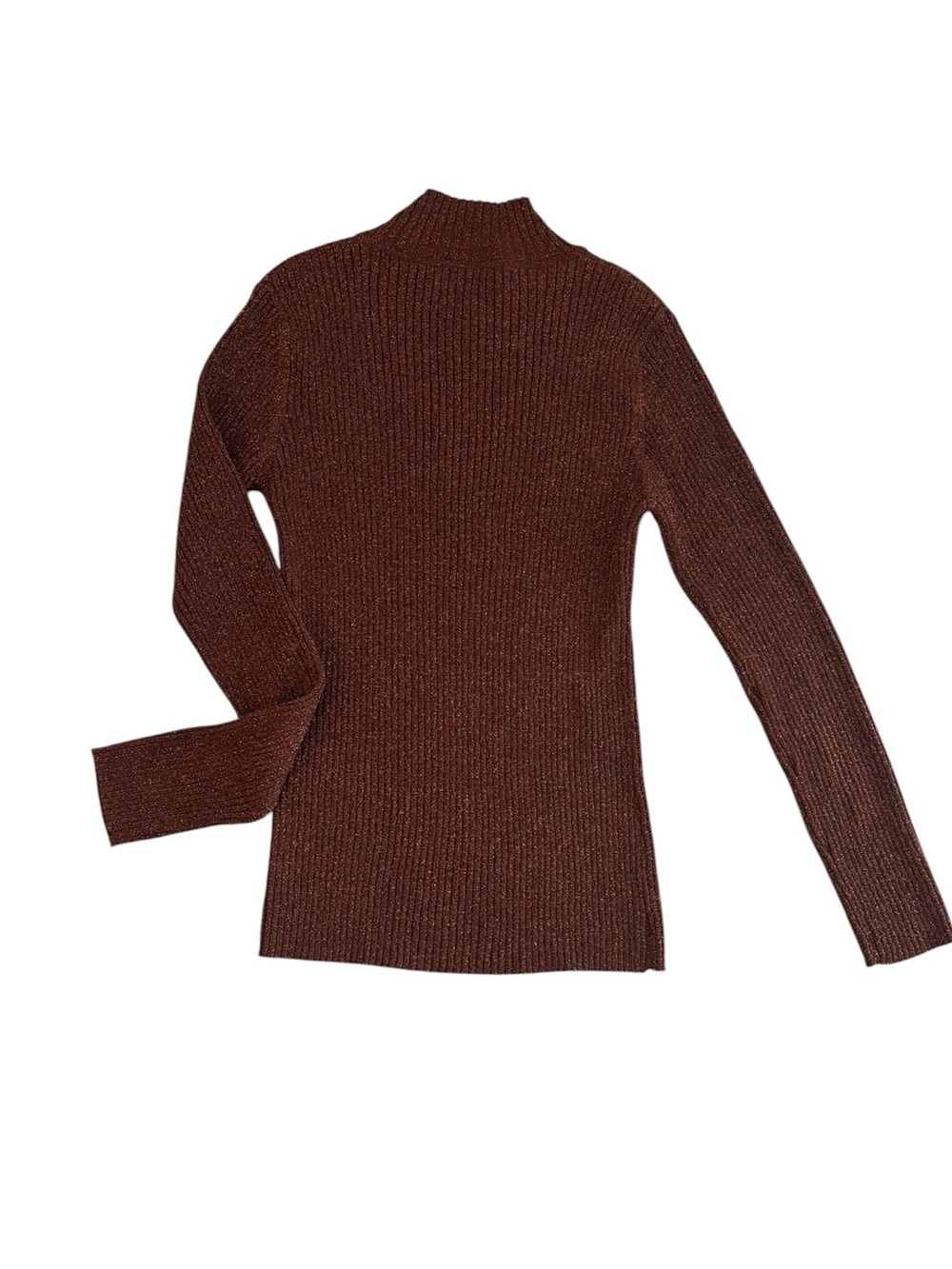 Joseph A. Brown Metallic Rib-Knit Mock Neck Sweater/Top- Women